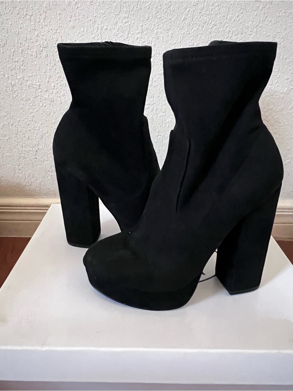 Black High Block Heel Ankle Boots - NWT